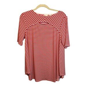 Chico's Shirt Women's Size Medium Isla Capri Peek-A-boo Cutout Stripes Red White